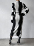 Romildi Color Block Split Dress, Casual Mock Neck Long Sleeve Dress, Women's Clothing