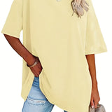 Romildi Drop Shoulder Half Sleeve T-Shirt, Loose Crew Neck Casual Top For Summer & Spring, Women's Clothing