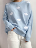 Romildi Preppy Cloud Pattern Sweater, Long Sleeve Casual Cute Sweater For Winter & Fall, Women's Clothing