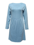 Romildi Tucked Solid Dress, Casual Crew Neck Long Sleeve Dress, Women's Clothing