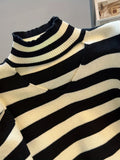 Romildi Striped Turtle Neck Cut Out Sweater, Casual Long Sleeve Sweater For Spring & Fall, Women's Clothing