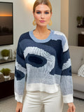 Romildi Abstract Ripple Print Sweater, Casual Crew Neck Long Sleeve Sweater, Women's Clothing