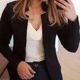 Romildi Solid Split Open Front Blazer, Elegant Long Sleeve Blazer, Elegant & Stylish Tops For Office & Work, Women's Clothing