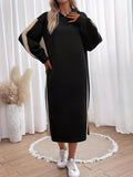 Romildi Striped Hooded Midi Dress, Elegant Long Sleeve Loose Dress, Women's Clothing
