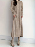 Romildi Cable Knit Maxi Dress, Elegant Crew Neck Long Sleeve Dress, Women's Clothing