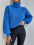 Romildi Solid Turtleneck Pullover Sweater, Elegant Long Sleeve Drop Shoulder Sweater, Women's Clothing