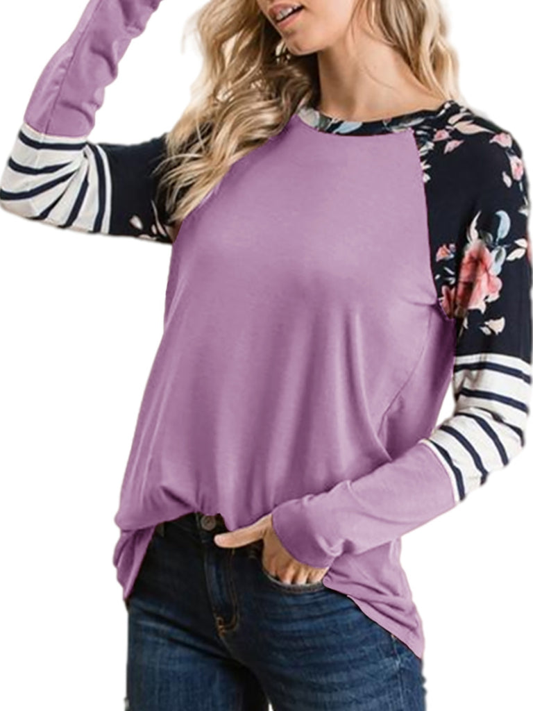 Romildi Spring & Autumn Long Sleeve T-Shirt, Color Block Crew Neck Casual Every Day Tops, Women's Clothing