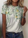 Romildi Vintage Floral Print T-Shirt, Short Sleeve Crew Neck Casual Top For Summer & Spring, Women's Clothing