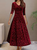 Romildi Solid Color Long Sleeve Dress, Elegant V Neck Flared Dress For Spring & Fall, Women's Clothing
