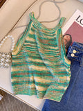 romildi Rainbow Stripe Knit Tank Top, Vacation Style Crew Neck Sleeveless Top For Spring & Summer, Women's Clothing
