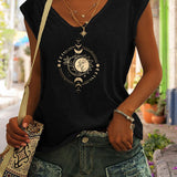 Romildi Romildi Moon Print Tank Top, Sleeveless Casual Top For Summer & Spring, Women's Clothing