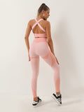 Romildi Two Tune Color Quick Drying Leggings, High Waist Slimming Yoga Fitness Workout Gym Sports Pants, Women's Activewear