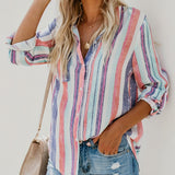 Romildi Casual Striped Shirt, Button Up Top For Spring & Fall, Women's Clothing