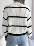 Romildi Striped Color Block Crew Neck Sweater, Casual Long Sleeve Loose Fall Winter Knit Sweater, Women's Clothing