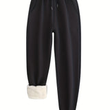 Romildi Winter Plush Thermal Pants, Casual Drawstring Pocket Pants, Women's Clothing