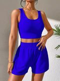 Romildi Tank Top & Shorts Two-piece Set, Ribbed Crop Tank Top & Ribbed Casual Shorts, 2pcs Outfits For Vacation, Every Day, Women's Clothing