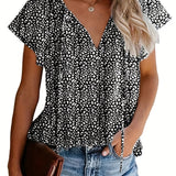 Romildi V Neck Flutter Sleeve Blouse, Loose Casual Top For Summer & Spring, Women's Clothing