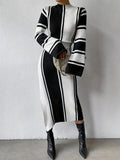 Romildi Color Block Split Dress, Casual Mock Neck Long Sleeve Dress, Women's Clothing