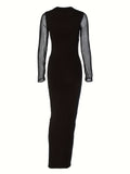 romildi  Crisscross Plunge Neck Dress, Elegant Long Sleeve Slim Dress, Women's Clothing