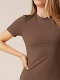 Romildi Bodycon Short Sleeve Dress, Casual Solid Color Crew Neck Dress For Spring & Summer, Women's Clothing