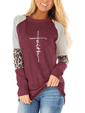 Romildi Faith Letter Print Crew Neck T-Shirt, Long Sleeve Casual Every Day Top For Spring & Fall, Women's Clothing