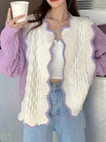 Romildi Color Block Rib Knit Cradigan, Casual Long Sleeve Scollop Trim Sweater, Women's Clothing