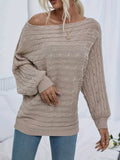Romildi Cable Knit Boat Neck Sweater, Casual Long Sleeve Sweater For Fall & Winter, Women's Clothing