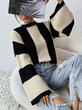 Romildi Color Block Crew Neck Sweater, Casual Long Sleeve Loose Sweater For Spring & Fall, Women's Clothing