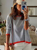 Romildi Women's Sweater Contrast Striped Crew Neck Side Stripe Pullovers