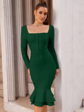 Bodycon Square Neck Mermaid Dress, Elegant Long Sleeve Dress For Party & Banquet, Women's Clothing