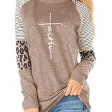 Romildi Faith Letter Print Crew Neck T-Shirt, Long Sleeve Casual Every Day Top For Spring & Fall, Women's Clothing