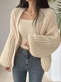 Romildi Solid Open Front Knit Cardigan, Casual Long Sleeve Loose Slouchy Sweater, Women's Clothing