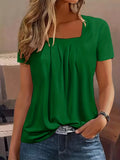 Romildi Square Neck Tucked T-Shirt, Casual Short Sleeve T-Shirt For Spring & Summer, Women's Clothing