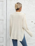 Romildi Long Sleeve Half Zip Sweater, Side Slit Casual Sweater For Winter & Fall, Women's Clothing