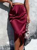 Romildi Solid High Waist Skirt, Elegant Draped Ruched Skirt, Women's Clothing