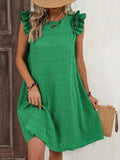 Romildi Ruffle Hem Ruched Loose Dress, Casual Solid Color Sleeveless Dress For Spring & Summer, Women's Clothing