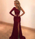 2025 new  Popular trade women's clothing,  ebay long-sleeved one-shoulder evening dress split-ended long dress dress