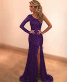 2025 new  Popular trade women's clothing,  ebay long-sleeved one-shoulder evening dress split-ended long dress dress