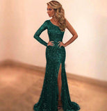 2025 new  Popular trade women's clothing,  ebay long-sleeved one-shoulder evening dress split-ended long dress dress