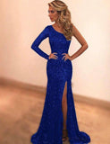 2025 new  Popular trade women's clothing,  ebay long-sleeved one-shoulder evening dress split-ended long dress dress