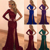 2025 new  Popular trade women's clothing,  ebay long-sleeved one-shoulder evening dress split-ended long dress dress