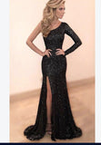 2025 new  Popular trade women's clothing,  ebay long-sleeved one-shoulder evening dress split-ended long dress dress