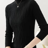 Romildi Solid Mock Neck Knitted Top, Elegant Long Sleeve Slim Thin Sweater, Women's Clothing