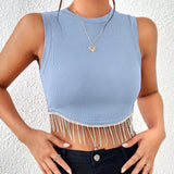 Fringe Hem Crop Tank Top, Sexy Sleeveless Tank Top For Summer, Women's Clothing