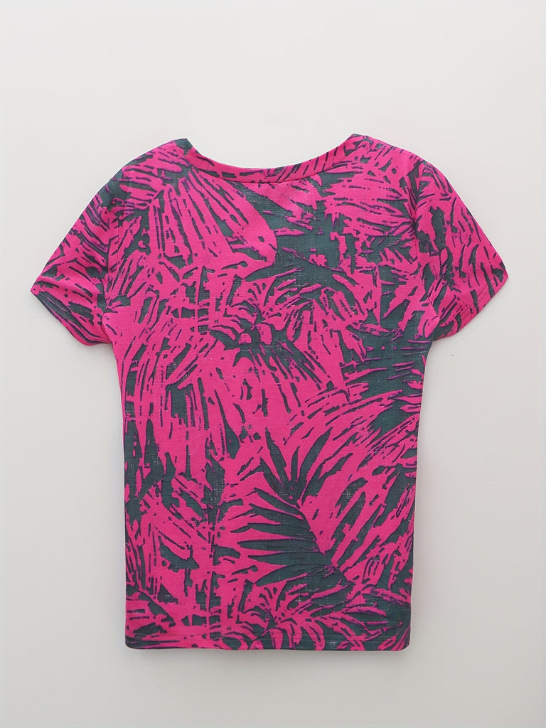 Romildi Random Print Short Sleeve T-Shirt, Casual Crew Neck T-shirt For Spring & Summer, Women's Clothing