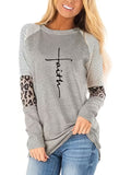 Romildi Faith Letter Print Crew Neck T-Shirt, Long Sleeve Casual Every Day Top For Spring & Fall, Women's Clothing