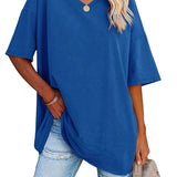 Romildi Basic Loose Solid T-Shirts, Casual Short Sleeve V-Neck T-Shirts, Casual Every Day Tops, Women's Clothing