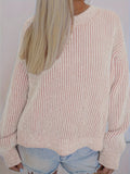 Romildi Striped Crew Neck Pullover Sweater, Casual Long Sleeve Drop Shoulder Sweater, Women's Clothing