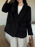 Romildi Button Front Notched Collar Coat, Casual Thermal Long Sleeve Pocket Blazer For Fall & Winter, Women's Clothing