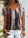 Romildi Random Print V Neck T-Shirt, Casual Every Day Top For Summer & Spring, Women's Clothing